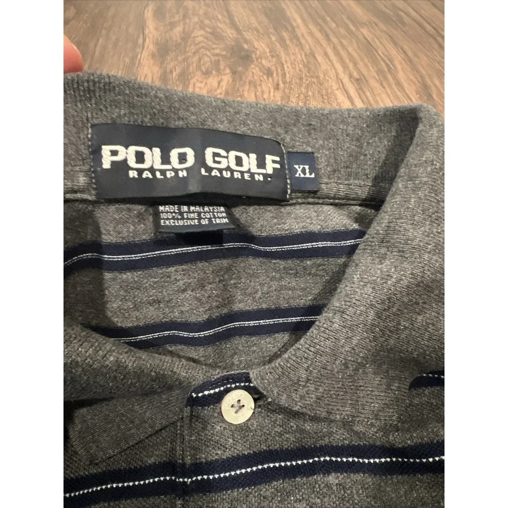 Polo Ralph Lauren Men's XL, Navy & Gray Striped Pique Knit Shirt.